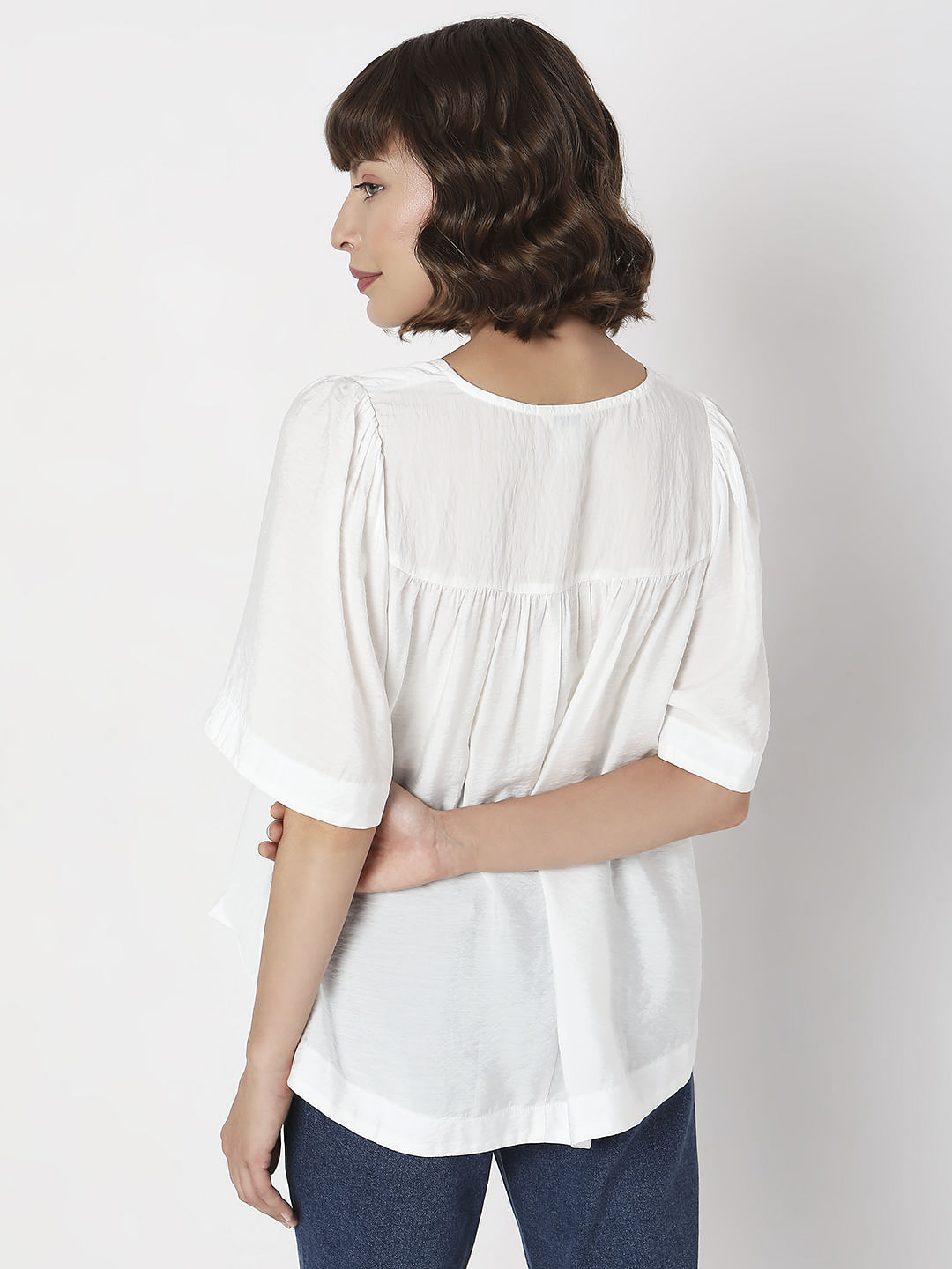 White V-Neck Flared Top
