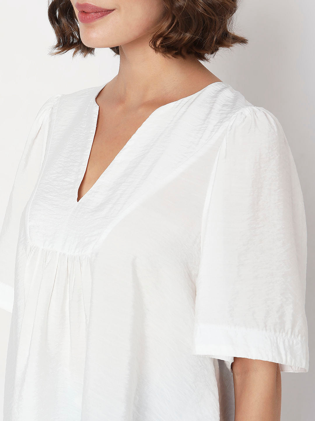 White V-Neck Flared Top