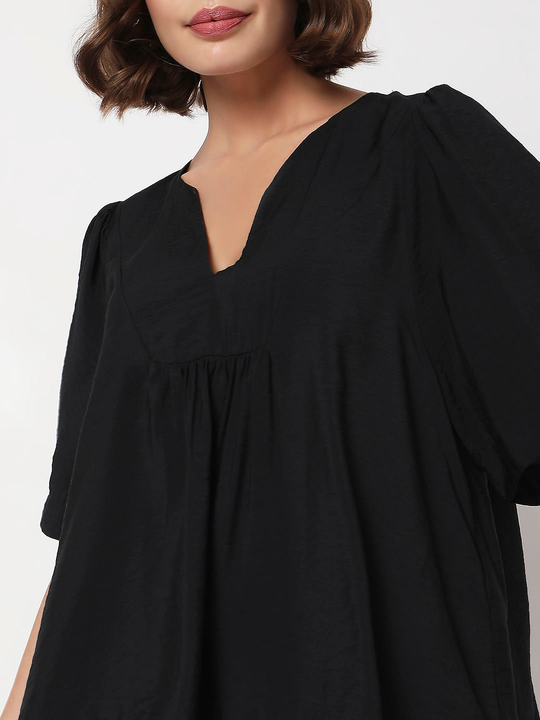 Black V-Neck Flared Top