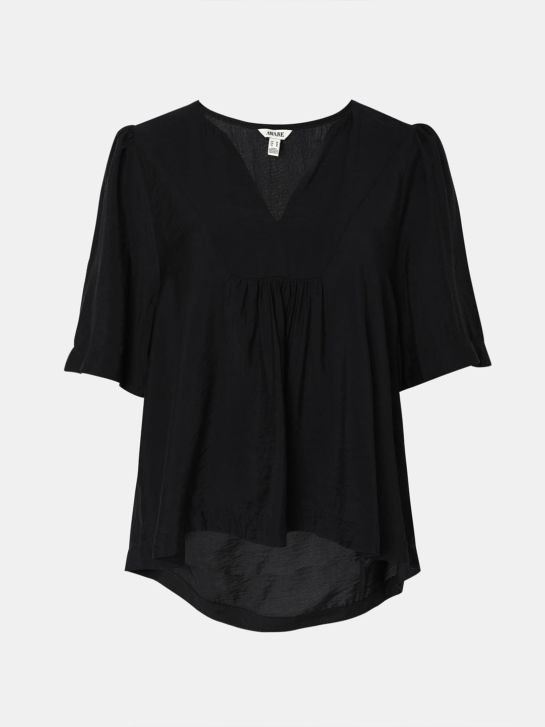 Black V-Neck Flared Top