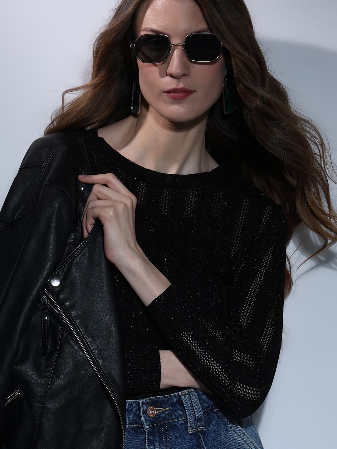 Black Lurex Knit Pullover