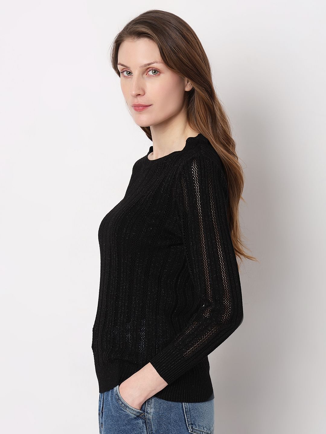 Black Lurex Knit Pullover