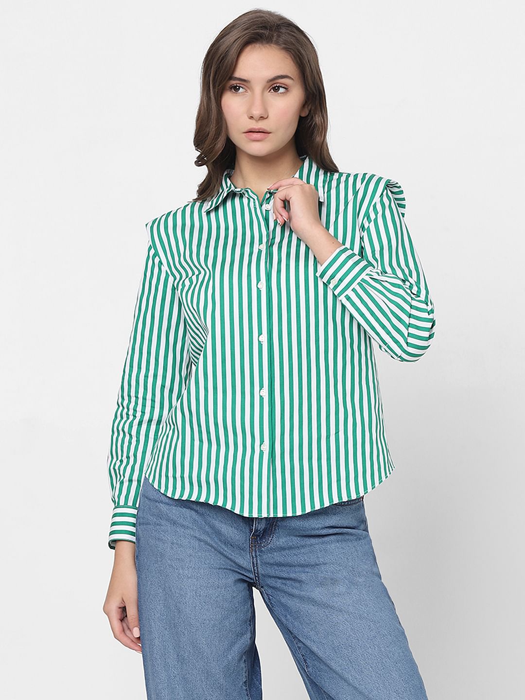 White & Green Striped Shirt