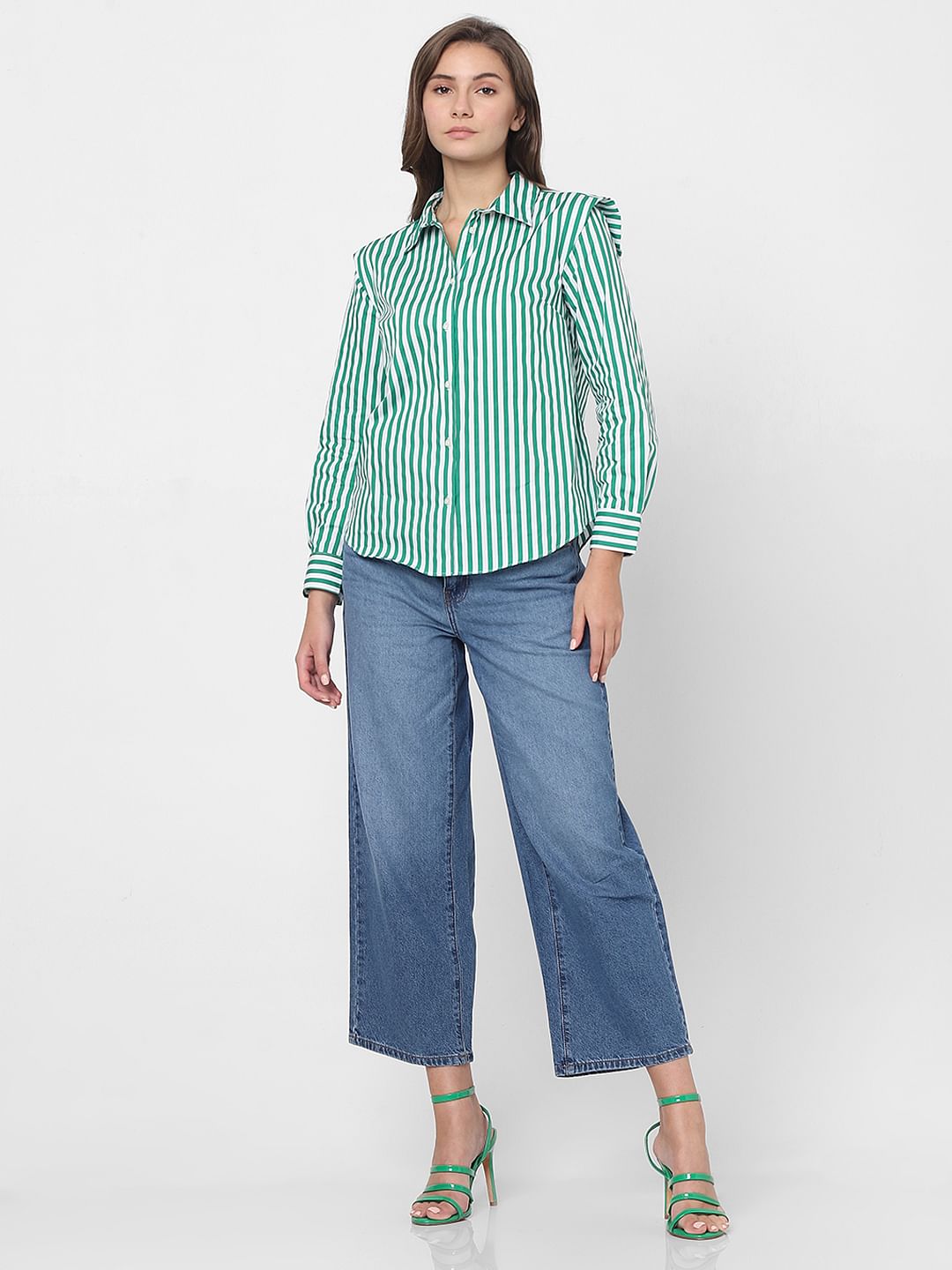 White & Green Striped Shirt