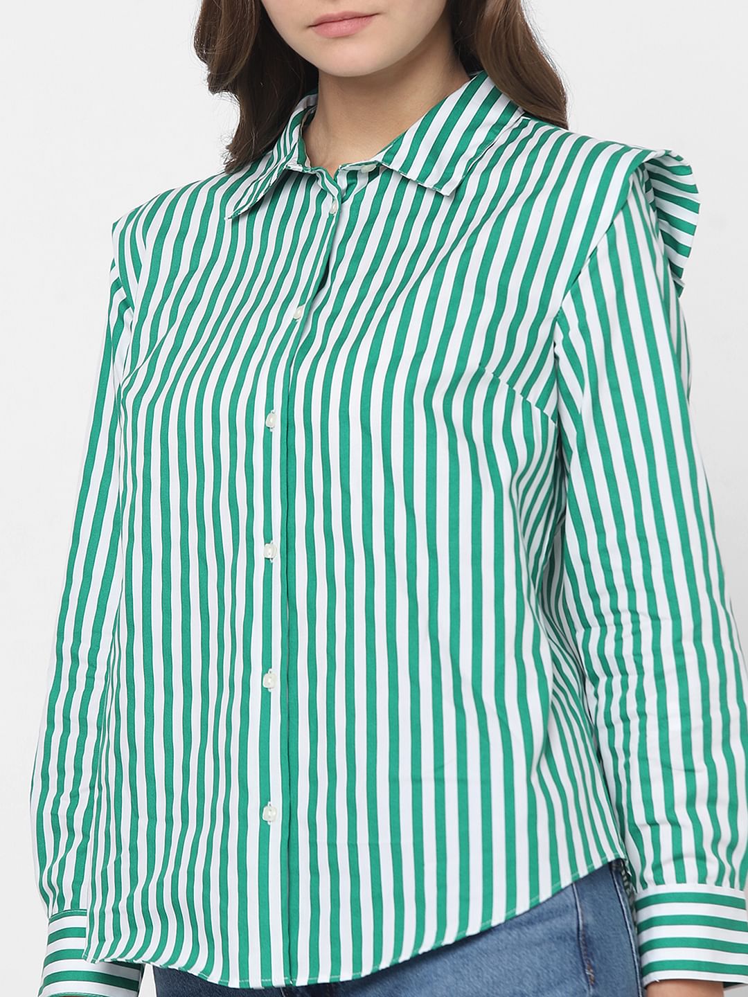 White & Green Striped Shirt
