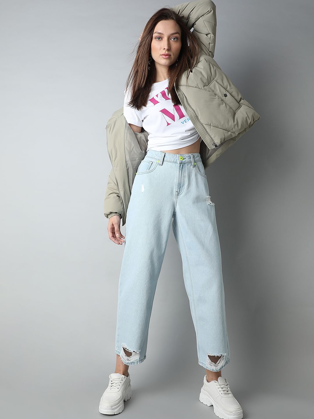 Light Blue Distressed Zoey Wide-Leg Jeans