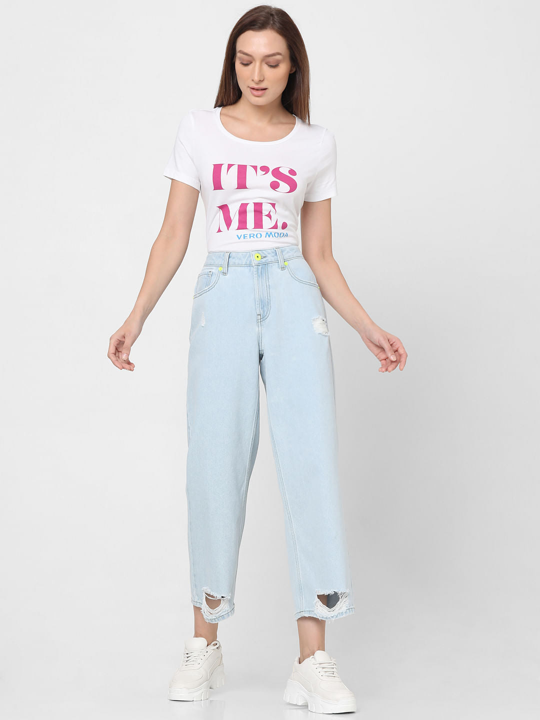 Light Blue Distressed Zoey Wide-Leg Jeans