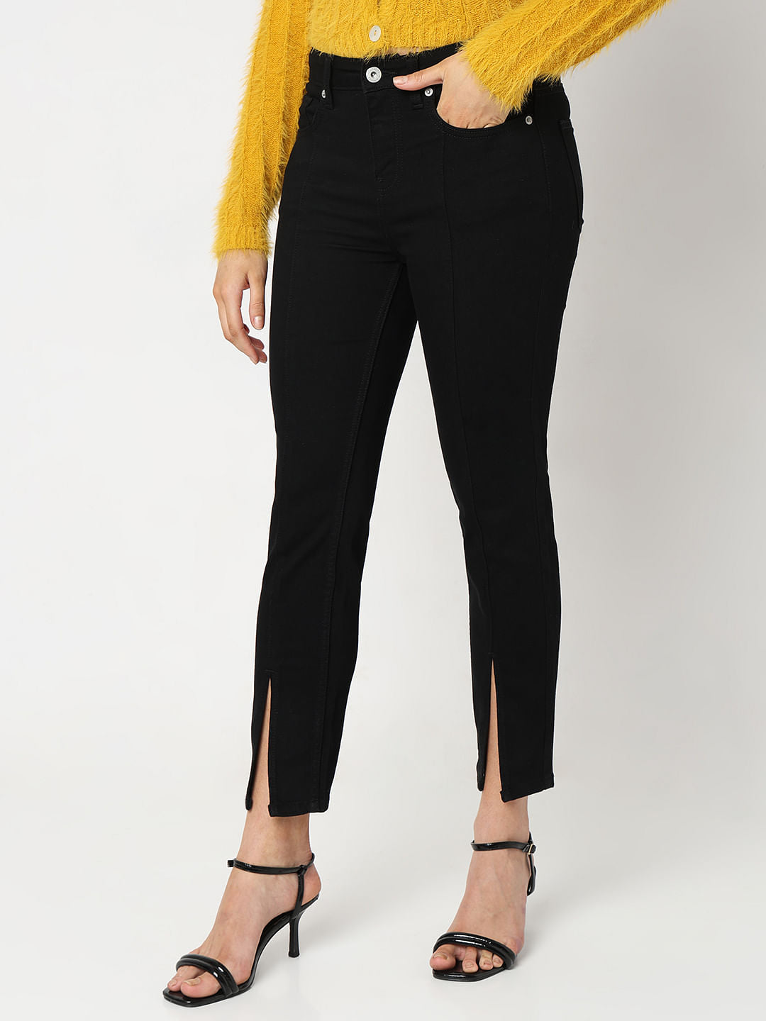 Black Mid Rise Straight Fit Jeans