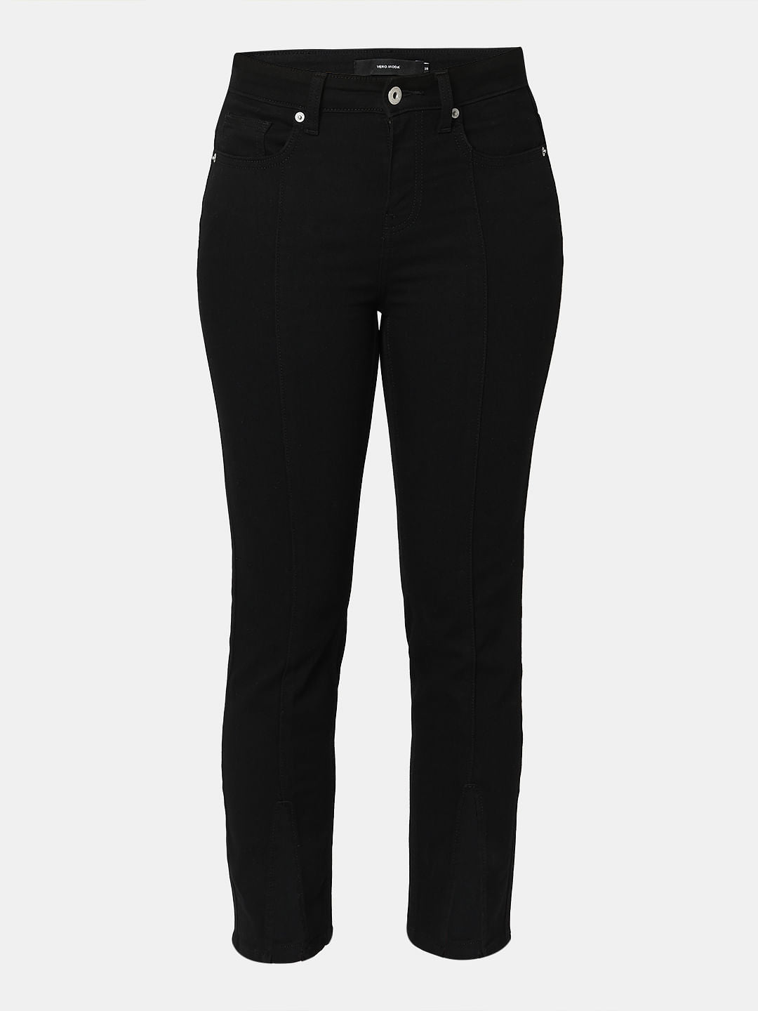 Black Mid Rise Straight Fit Jeans