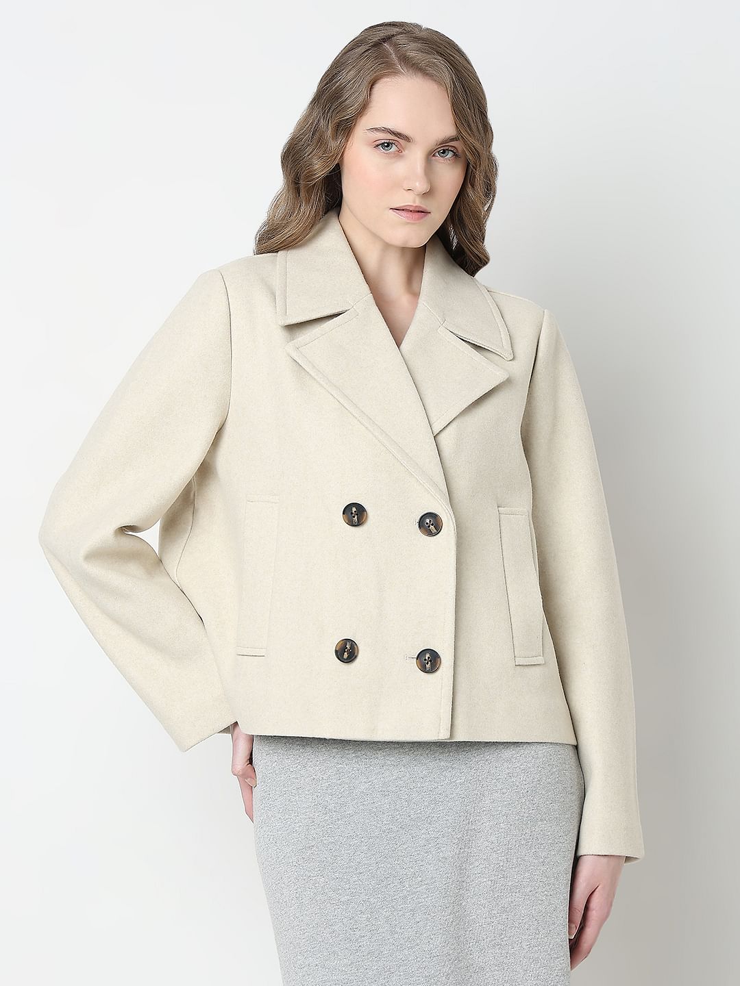 Beige Double Breasted Jacket