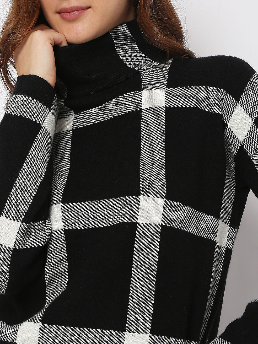 Black Check High Neck Top