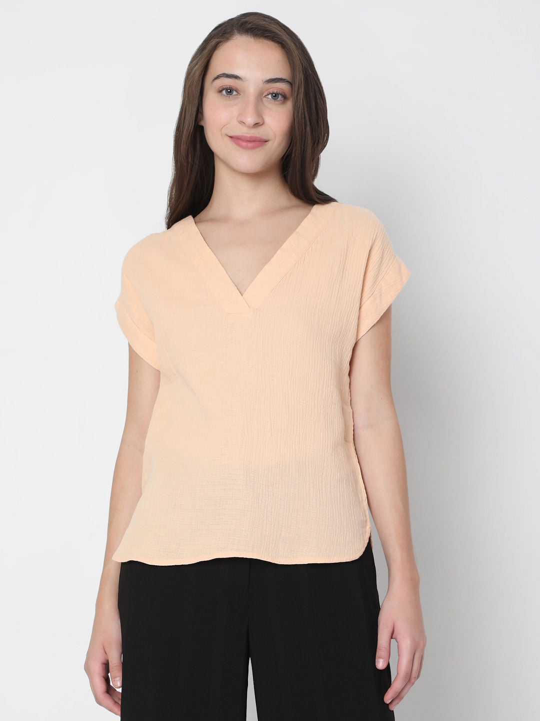 Peach V Neck Top
