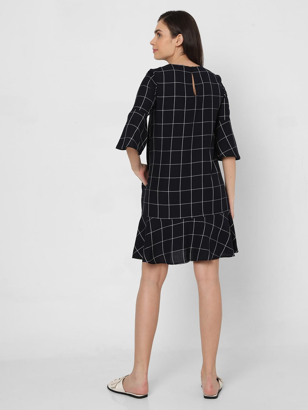 Navy Blue Check Shift Dress