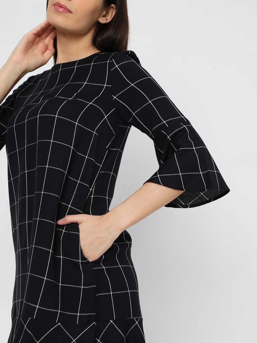 Navy Blue Check Shift Dress