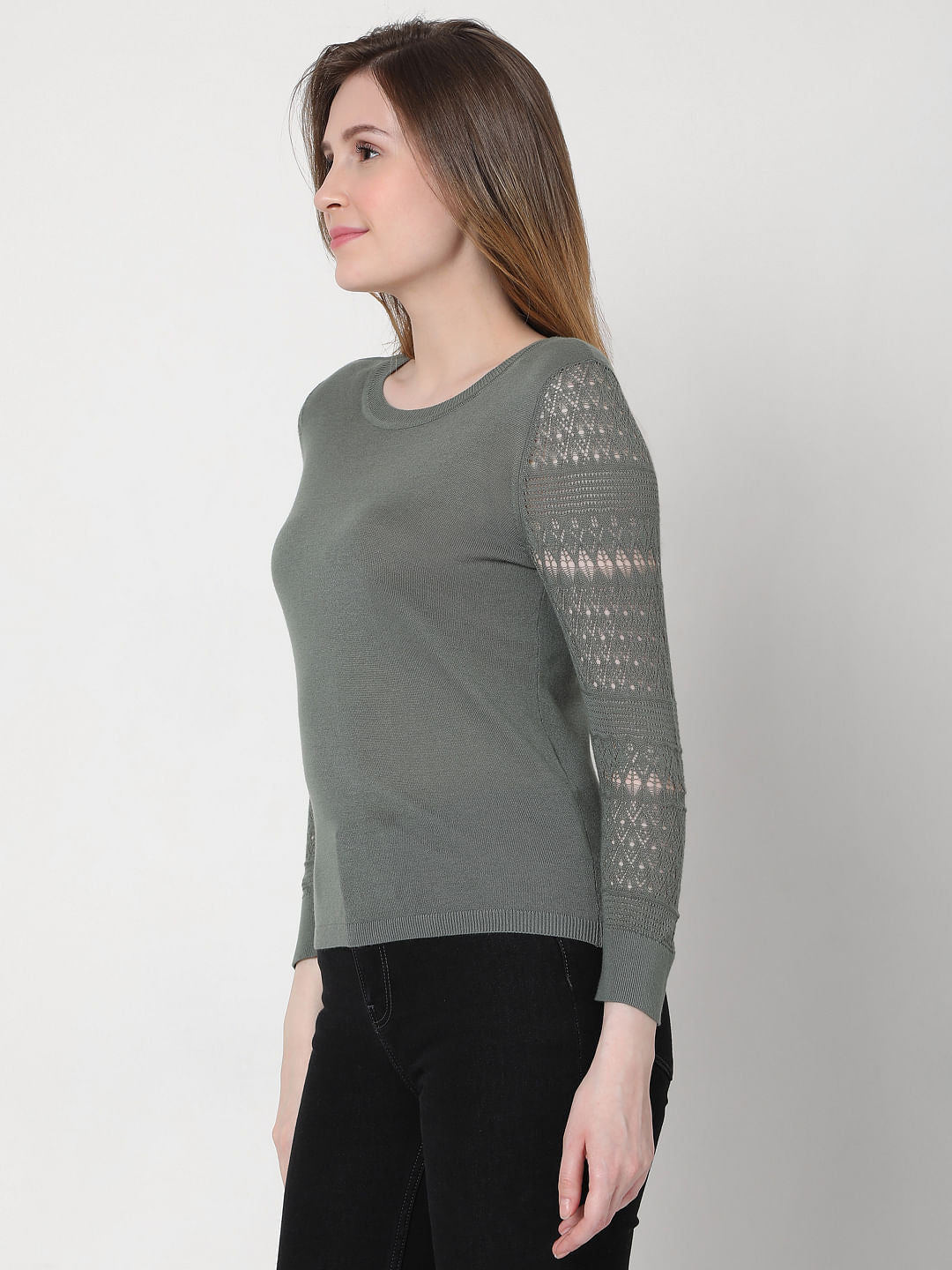 Green Lace Sleeves Pullover