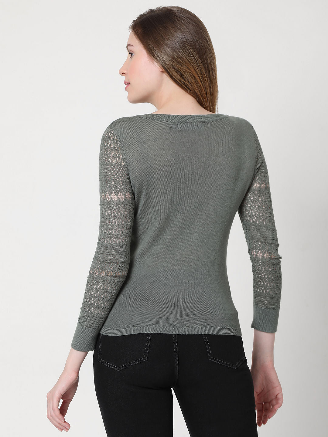 Green Lace Sleeves Pullover