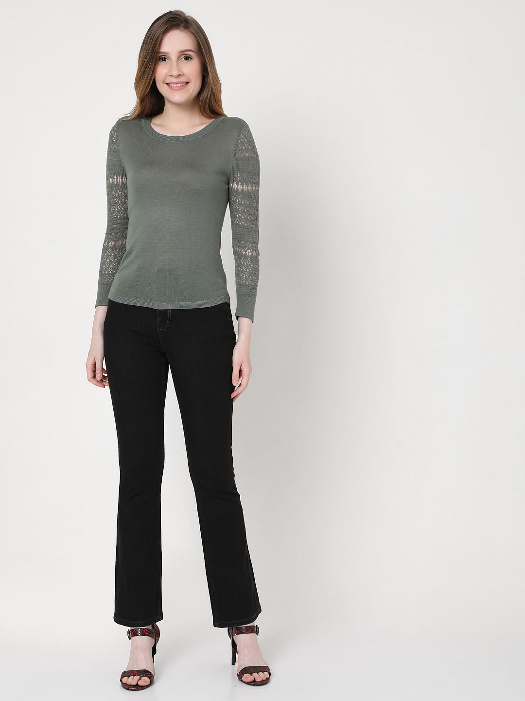 Green Lace Sleeves Pullover