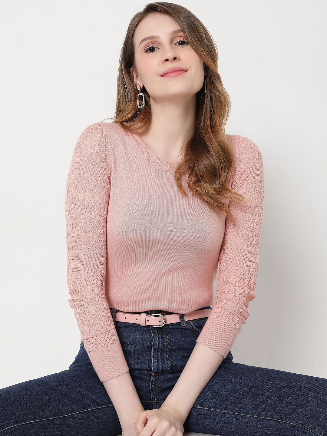 Pink Lace Sleeves Pullover