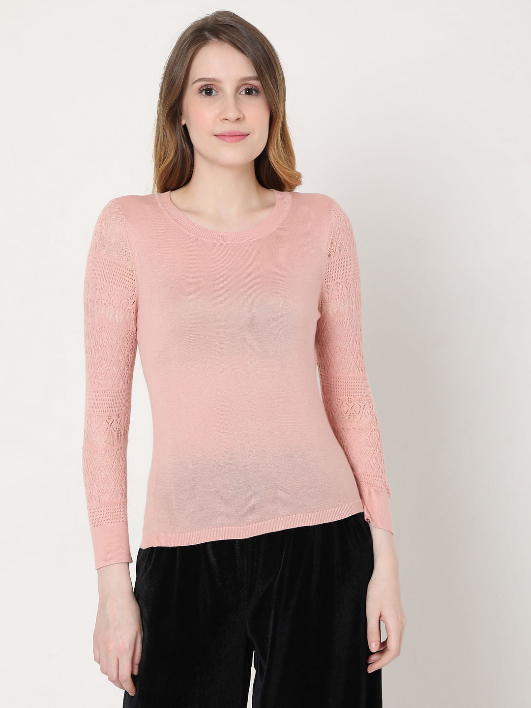 Pink Lace Sleeves Pullover