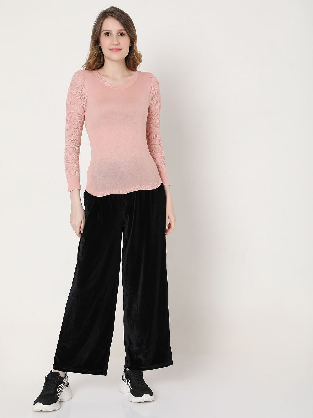 Pink Lace Sleeves Pullover