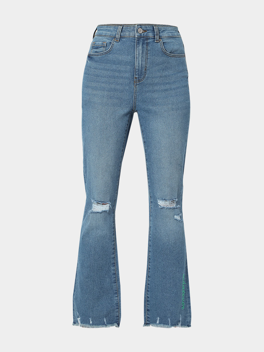 Blue High Waist Distressed Petra Bootcut Jeans