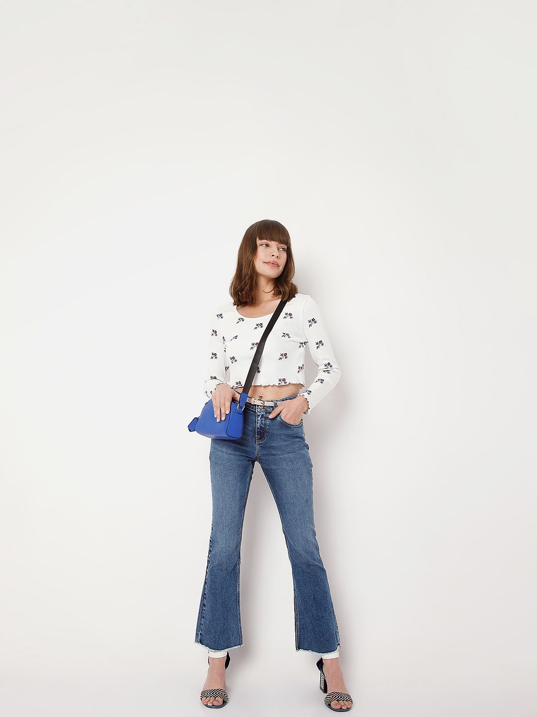 Blue Mid Rise Bootcut Jeans