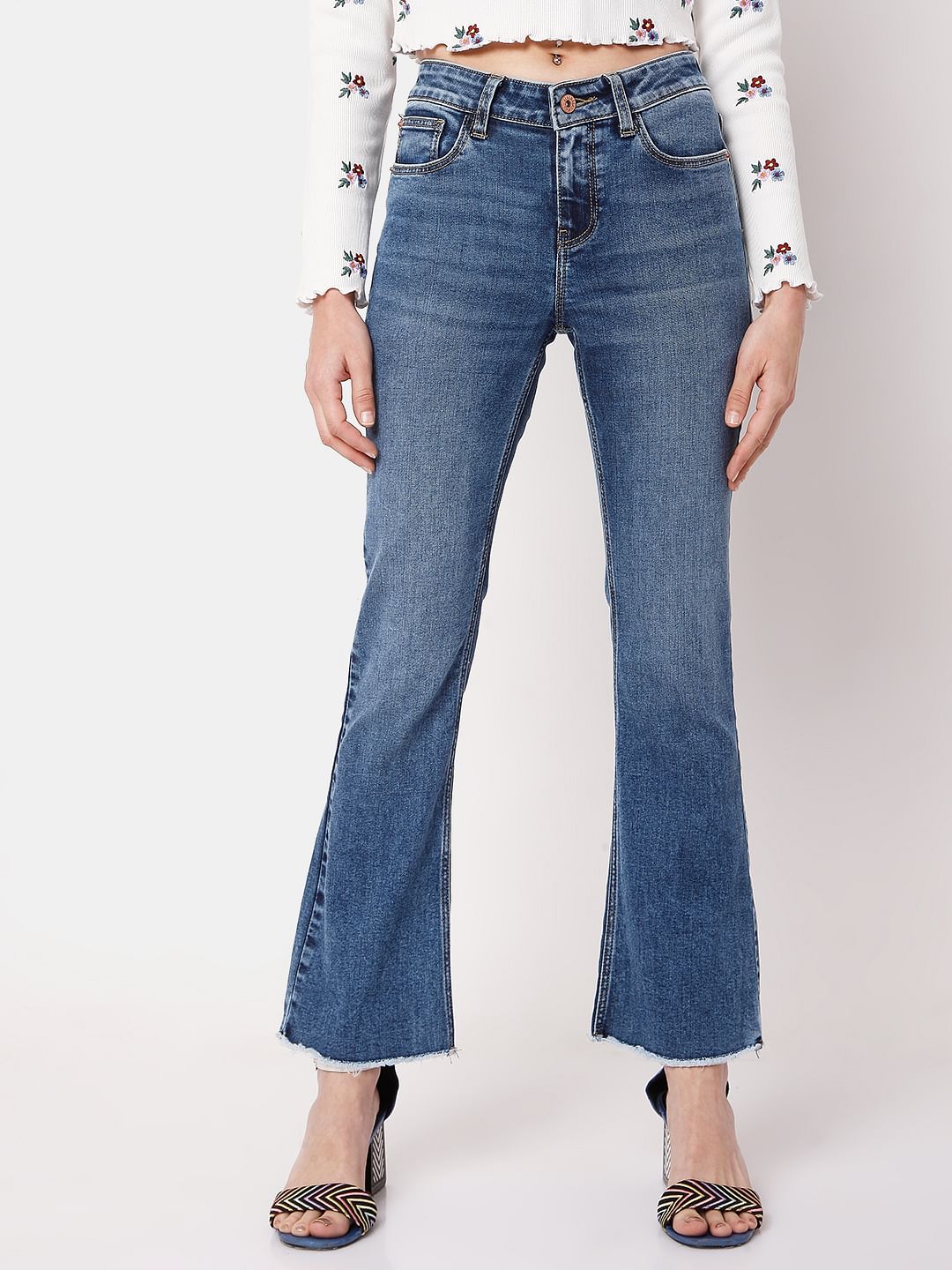 Blue Mid Rise Bootcut Jeans
