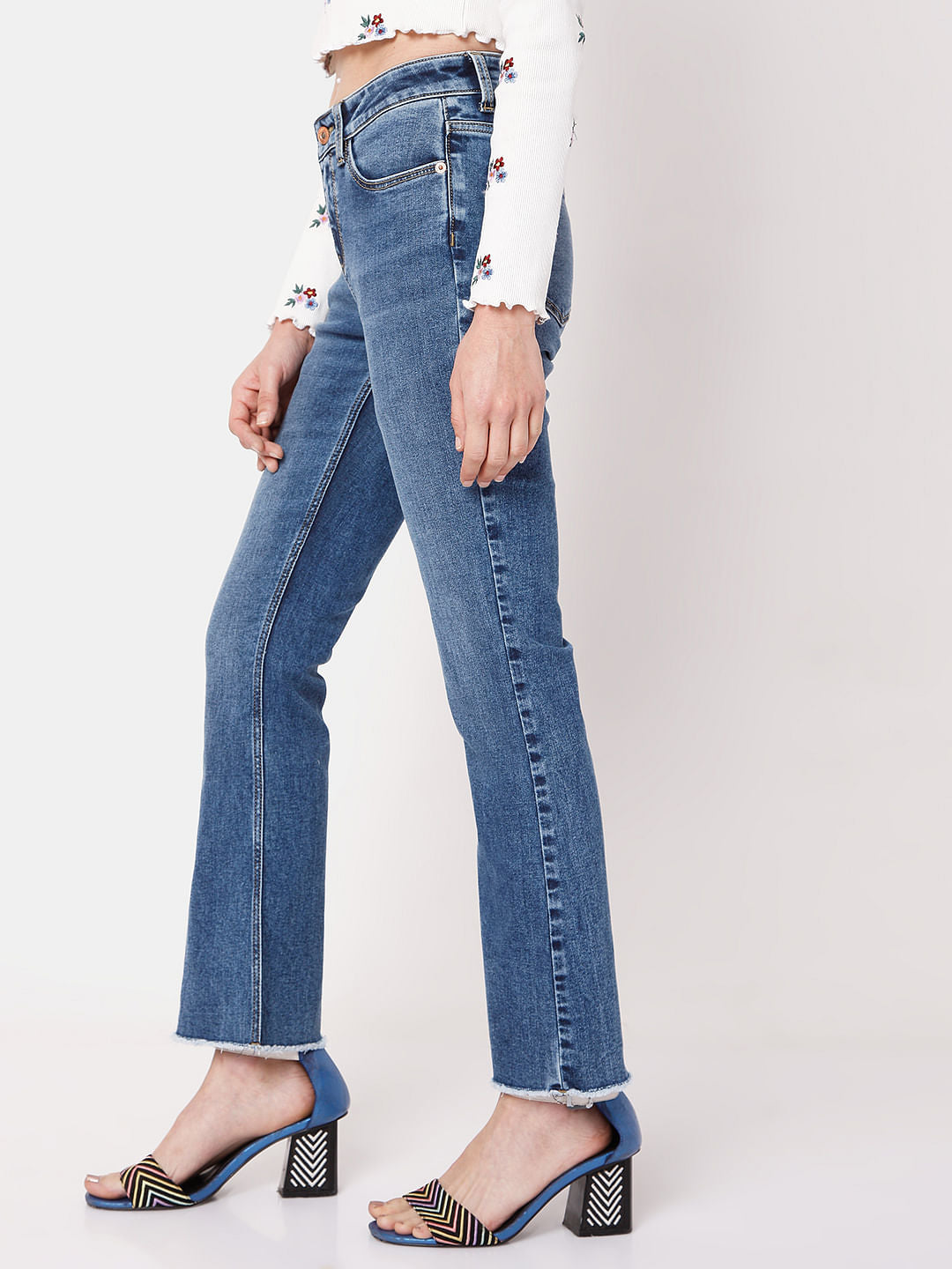 Blue Mid Rise Bootcut Jeans
