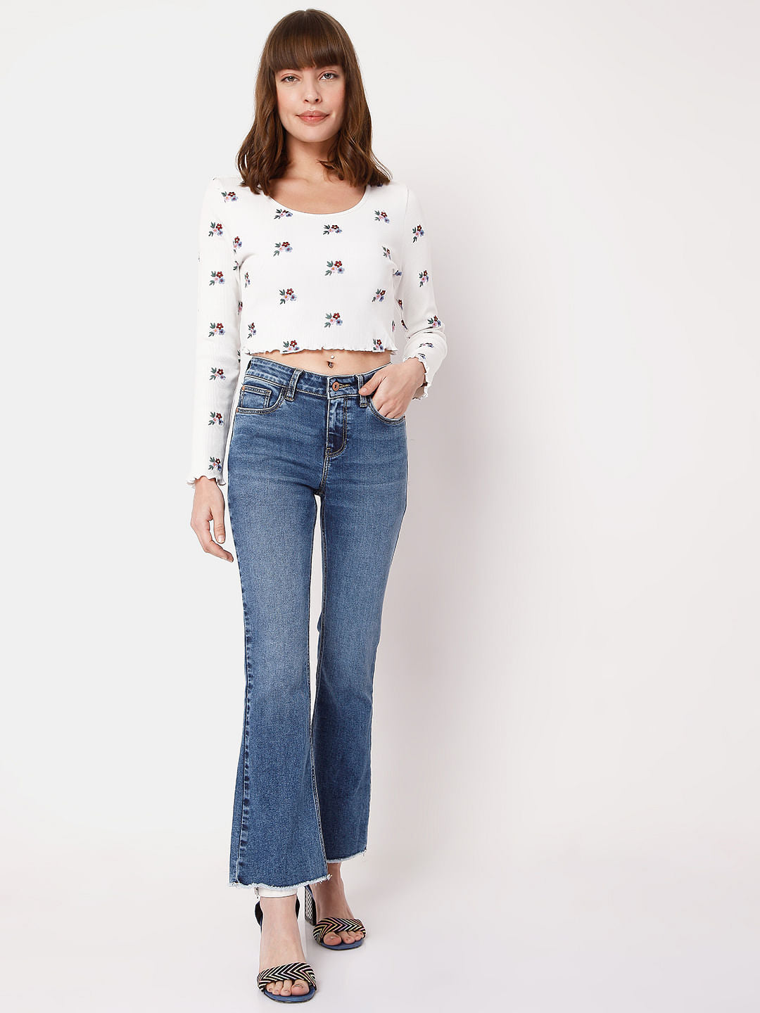 Blue Mid Rise Bootcut Jeans