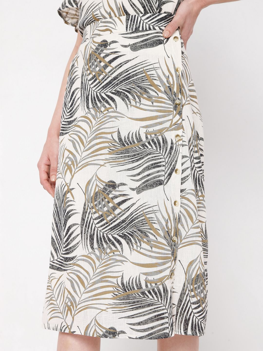 Beige Tropical Print Co-Ord Skirt