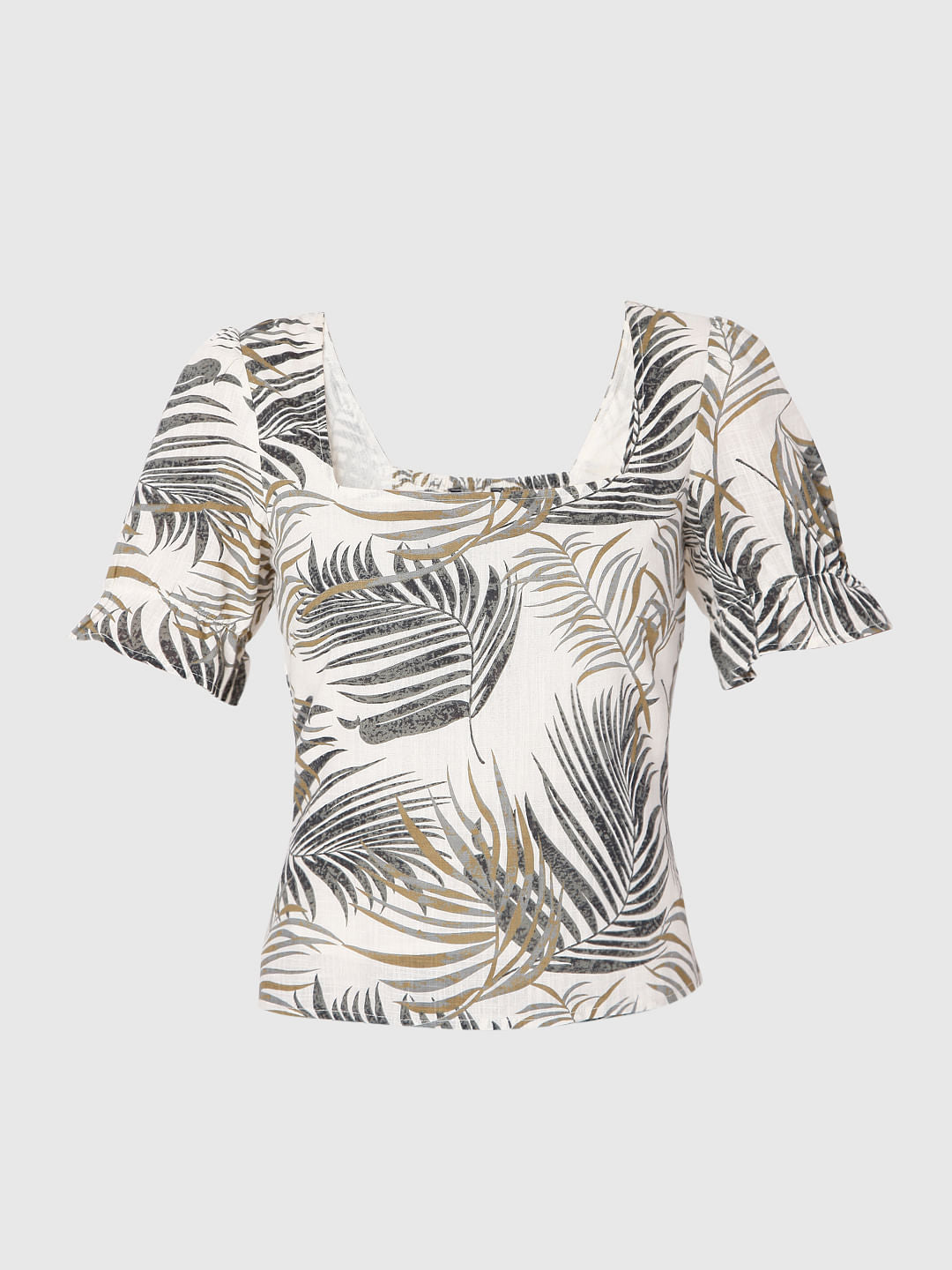 Beige Tropical Print Co-Ord Set Top