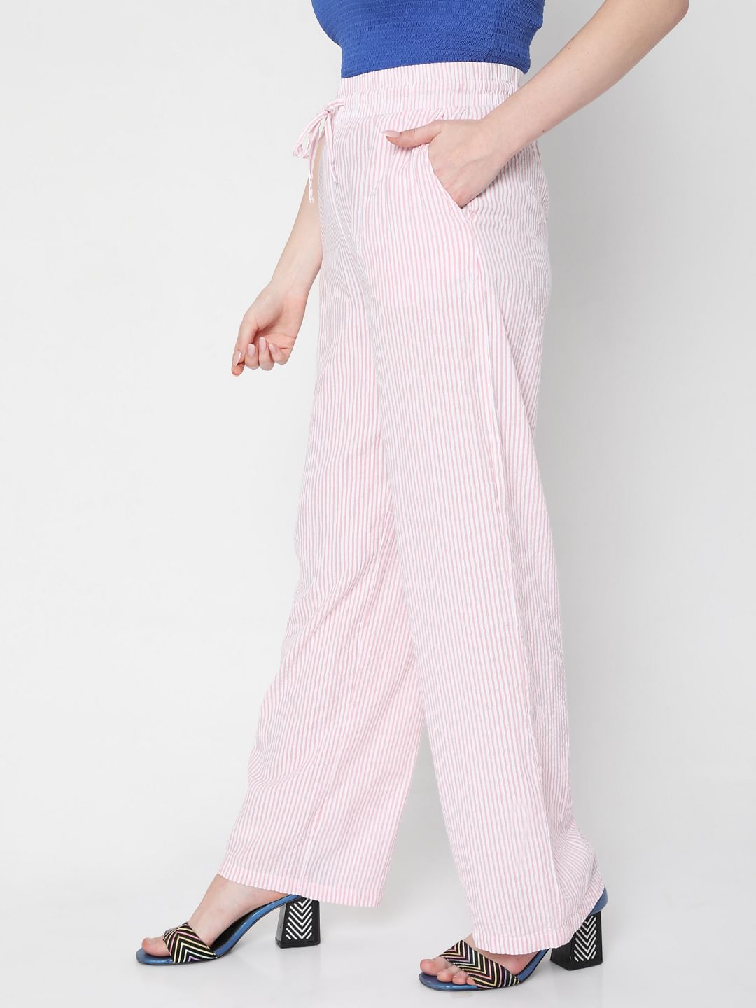 Pink Mid Rise Striped Co-Ord Set Pants