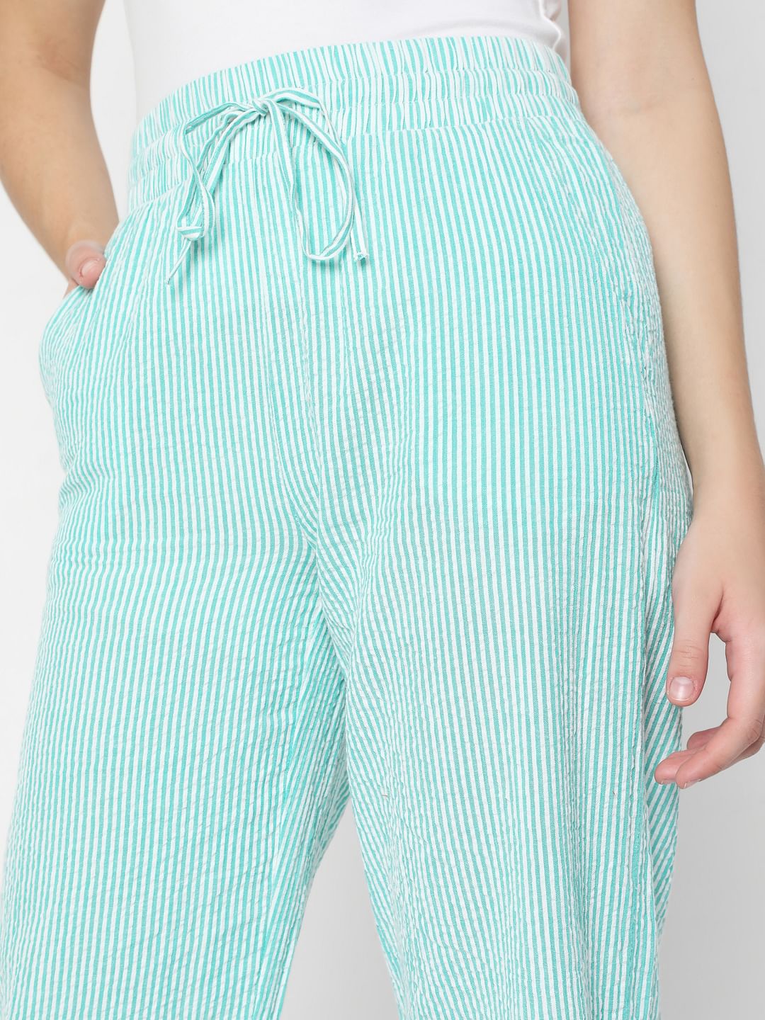 Green Striped Co-Ord Set Pants