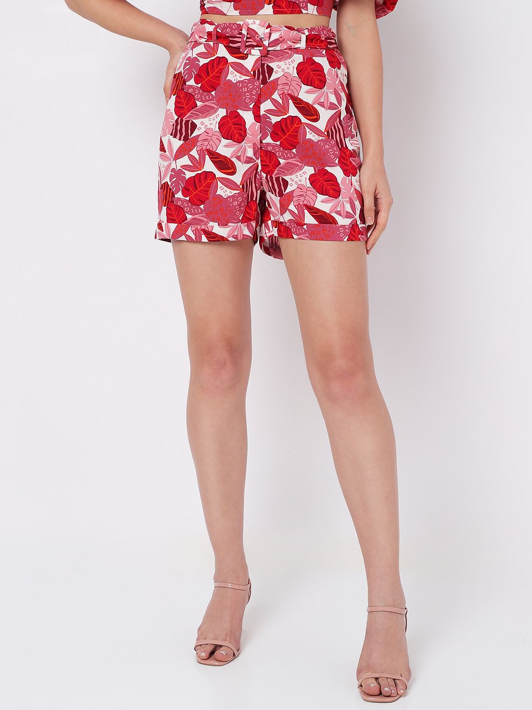 Pink High Rise Printed Co-Ord Shorts