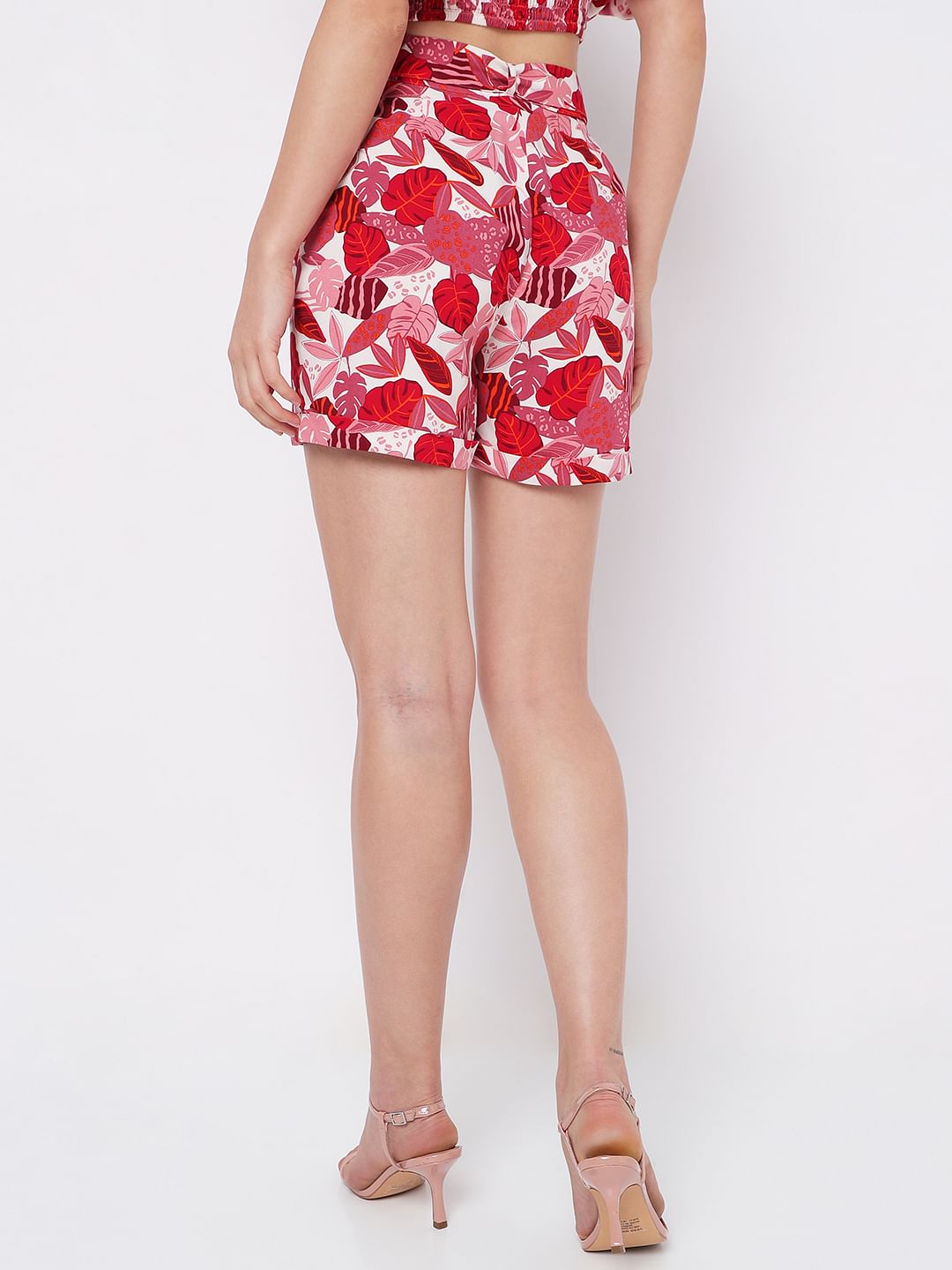Pink High Rise Printed Co-Ord Shorts