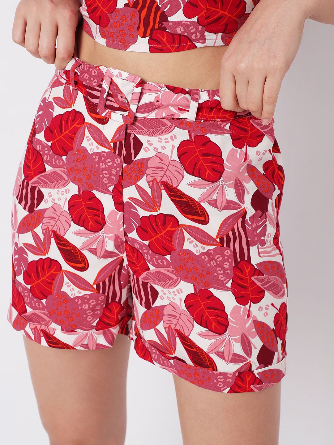 Pink High Rise Printed Co-Ord Shorts