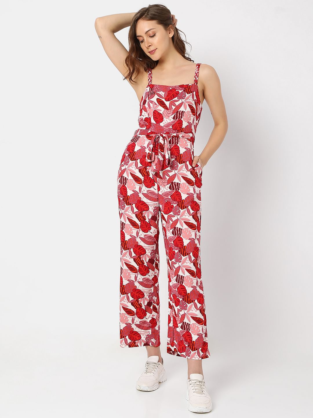 Pink Floral Print Jumpsuit