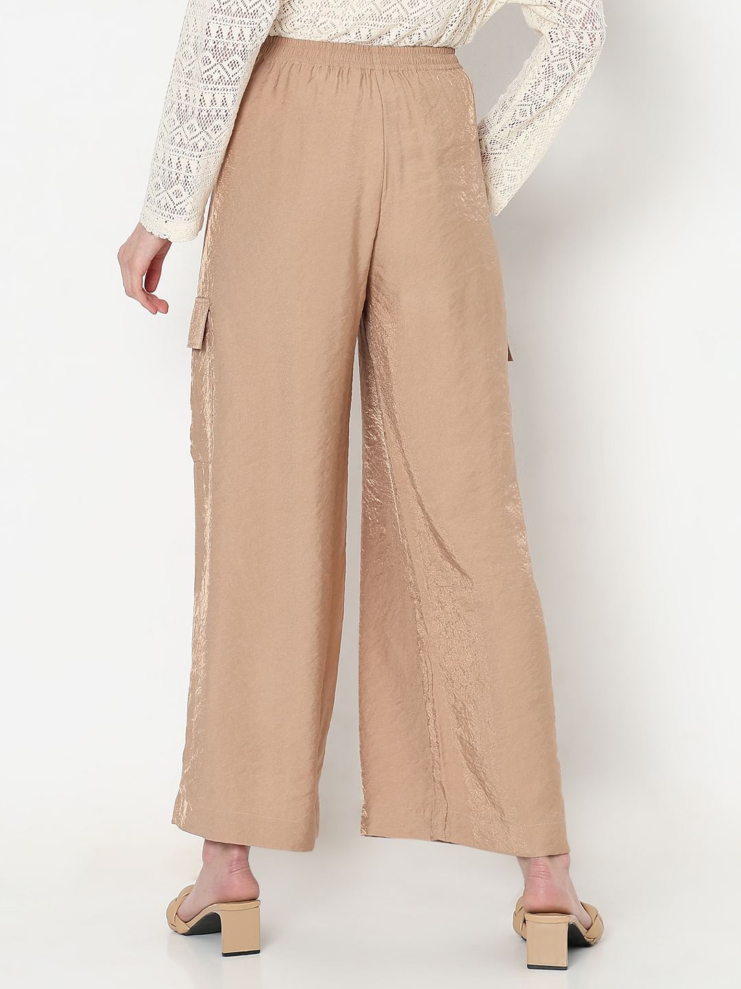 Beige High Rise Loose Fit Pants