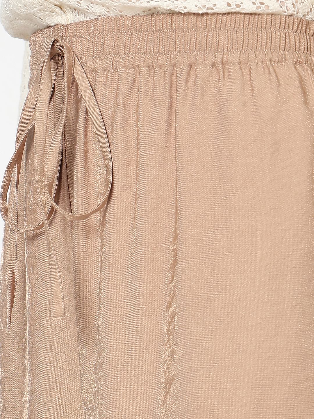 Beige High Rise Loose Fit Pants