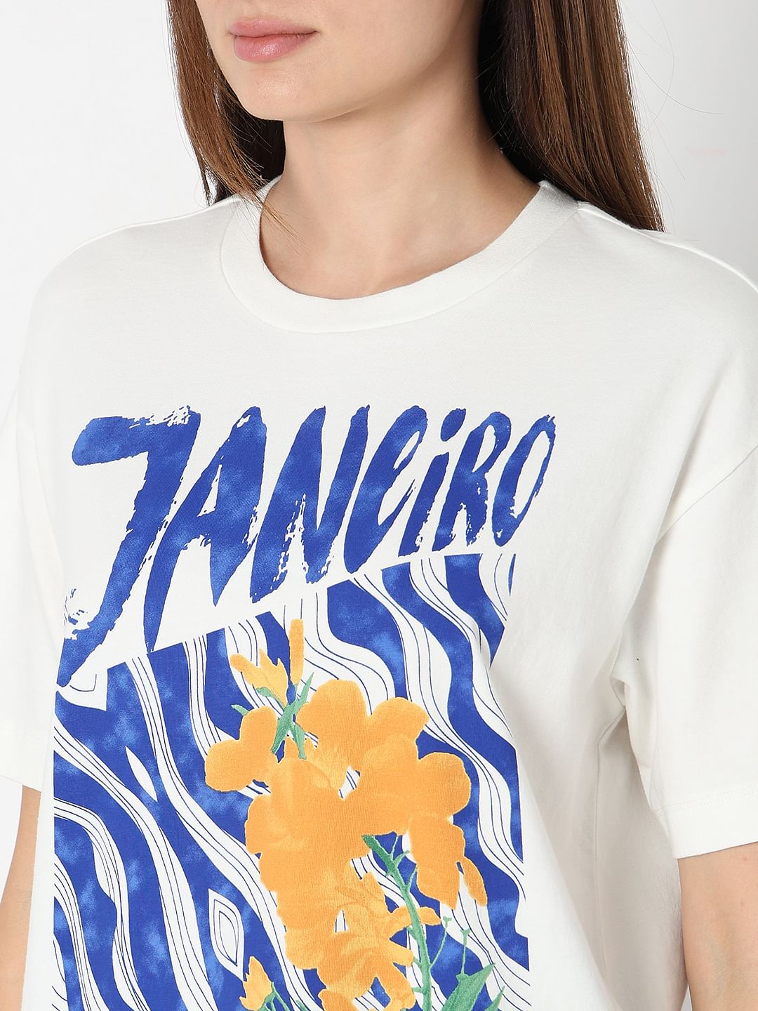 White Printed Relaxed Fit T-Shirt