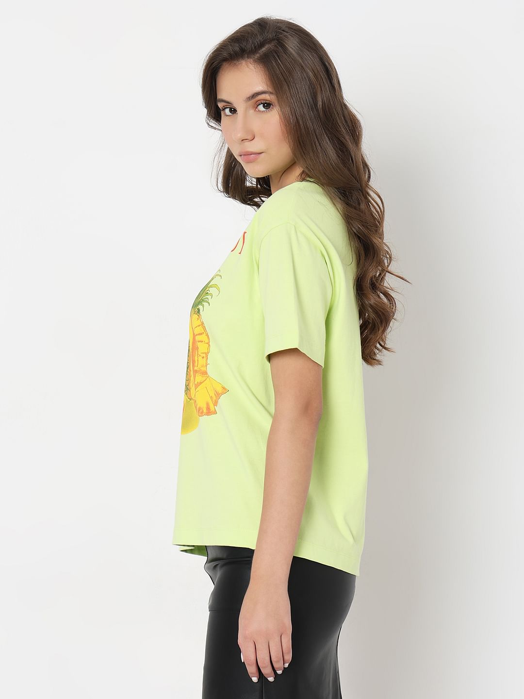 Lime Green Printed Relaxed Fit T-Shirt