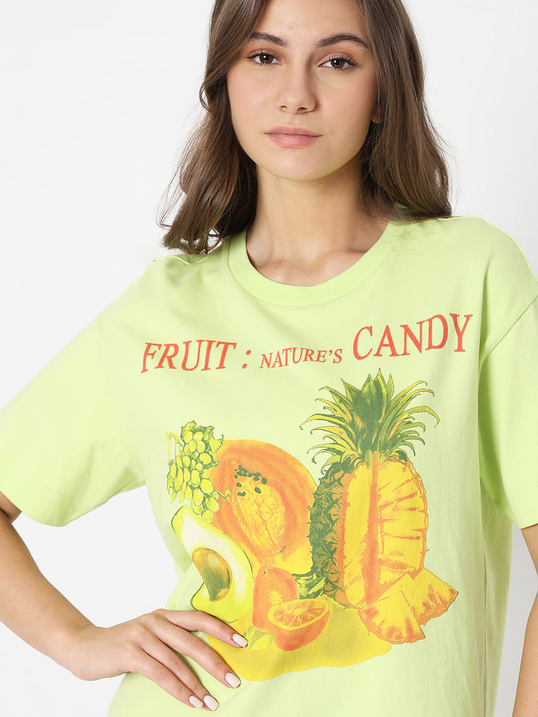 Lime Green Printed Relaxed Fit T-Shirt