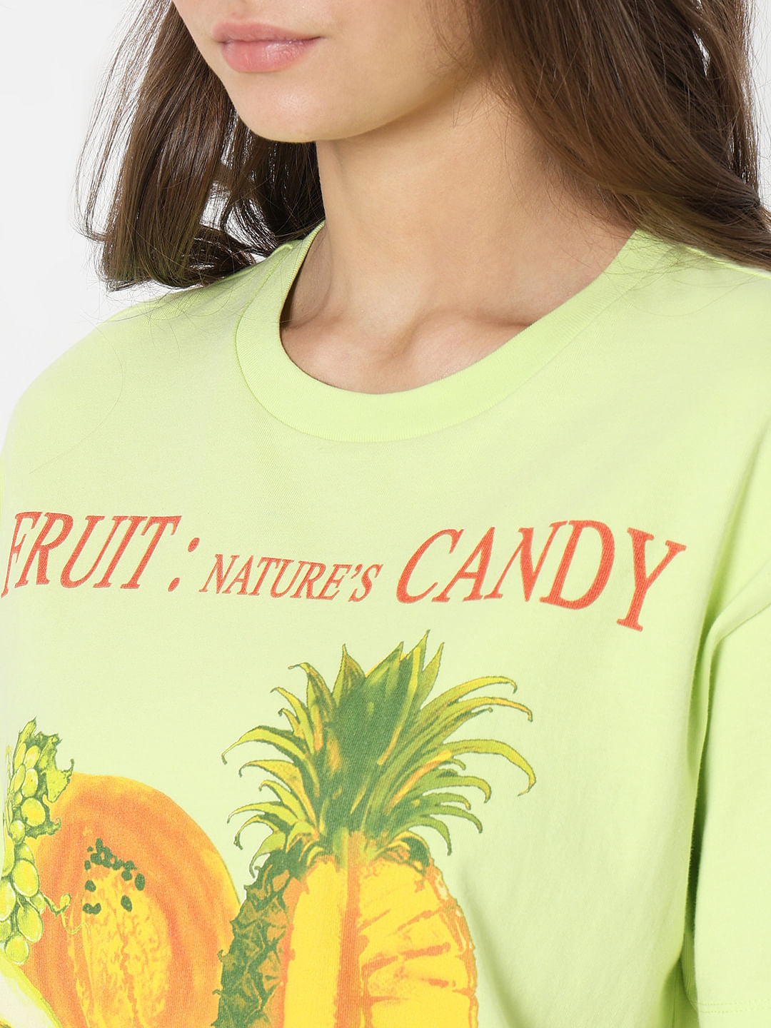 Lime Green Printed Relaxed Fit T-Shirt