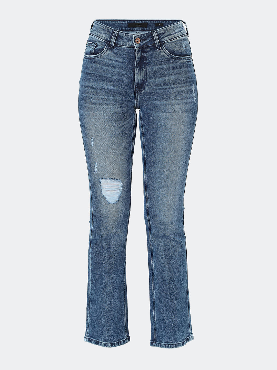 Mid Rise Ripped Bootcut Jeans