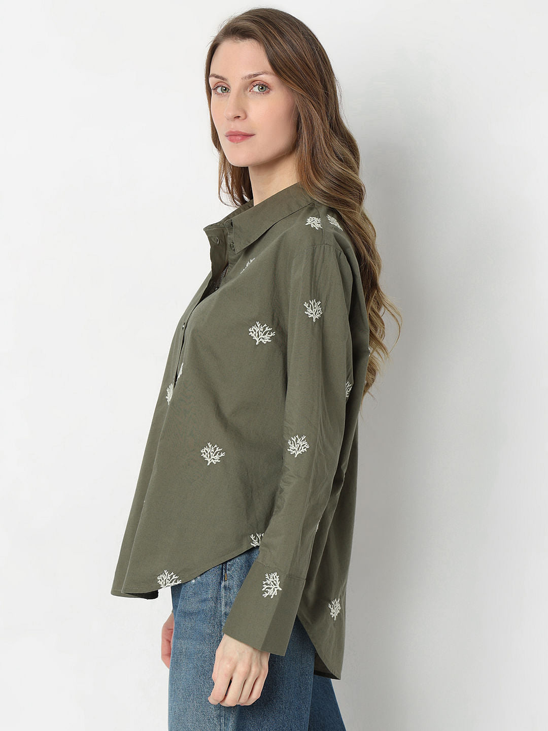 Dark Green Embroidered Shirt