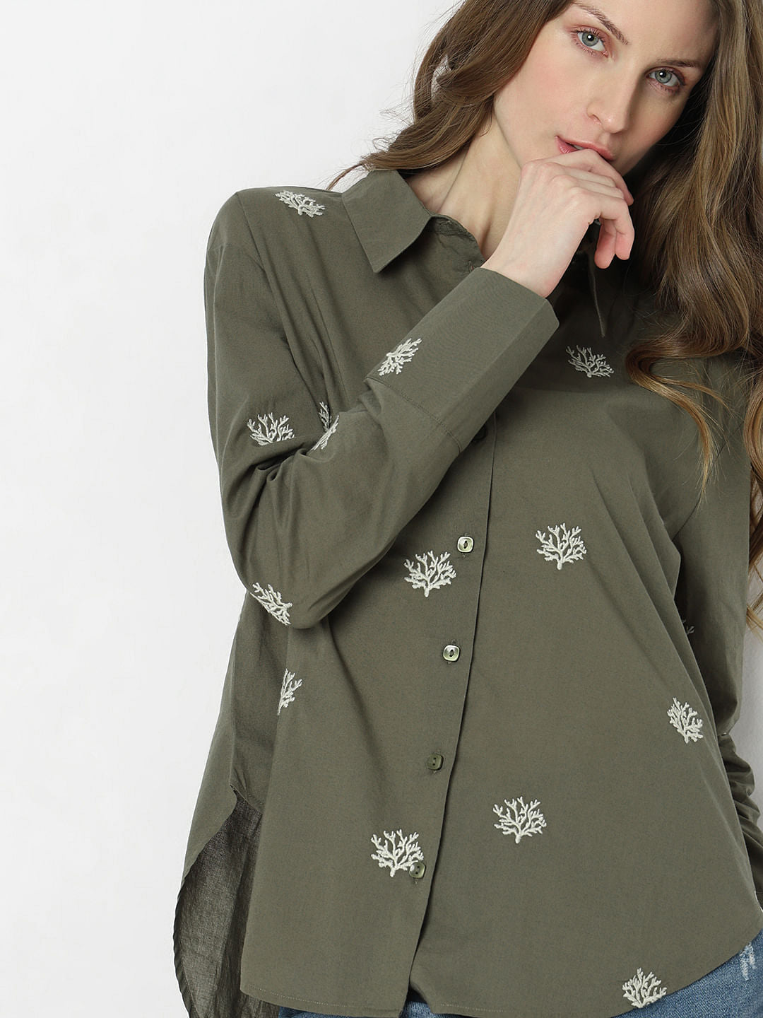 Dark Green Embroidered Shirt