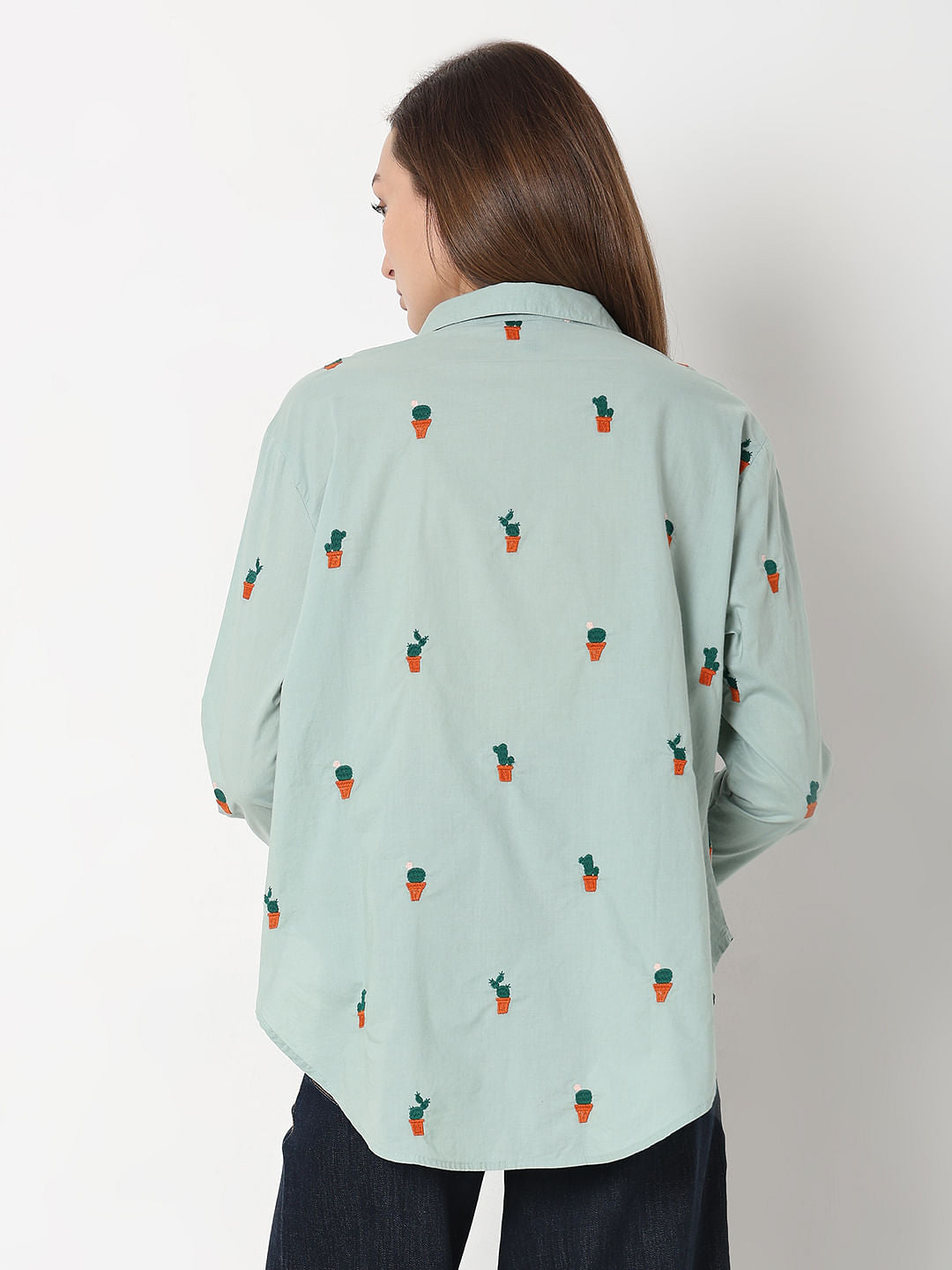 Green Cactus Embroidered Shirt