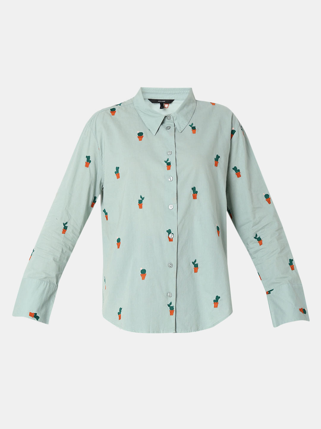 Green Cactus Embroidered Shirt