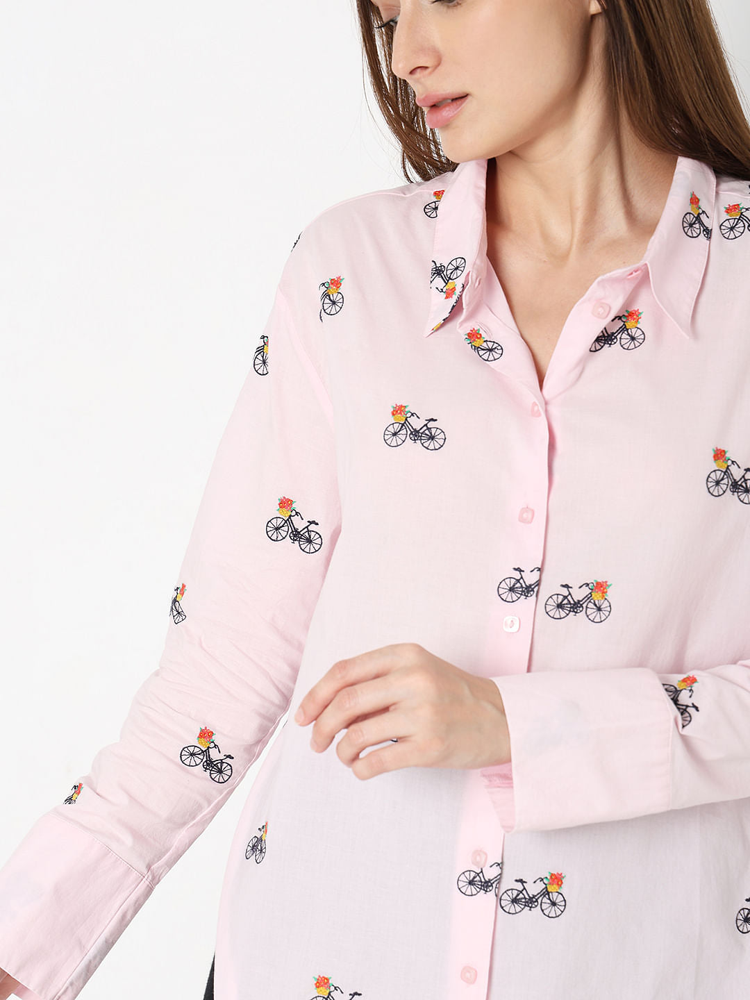 Pink Cycle Embroidered Shirt