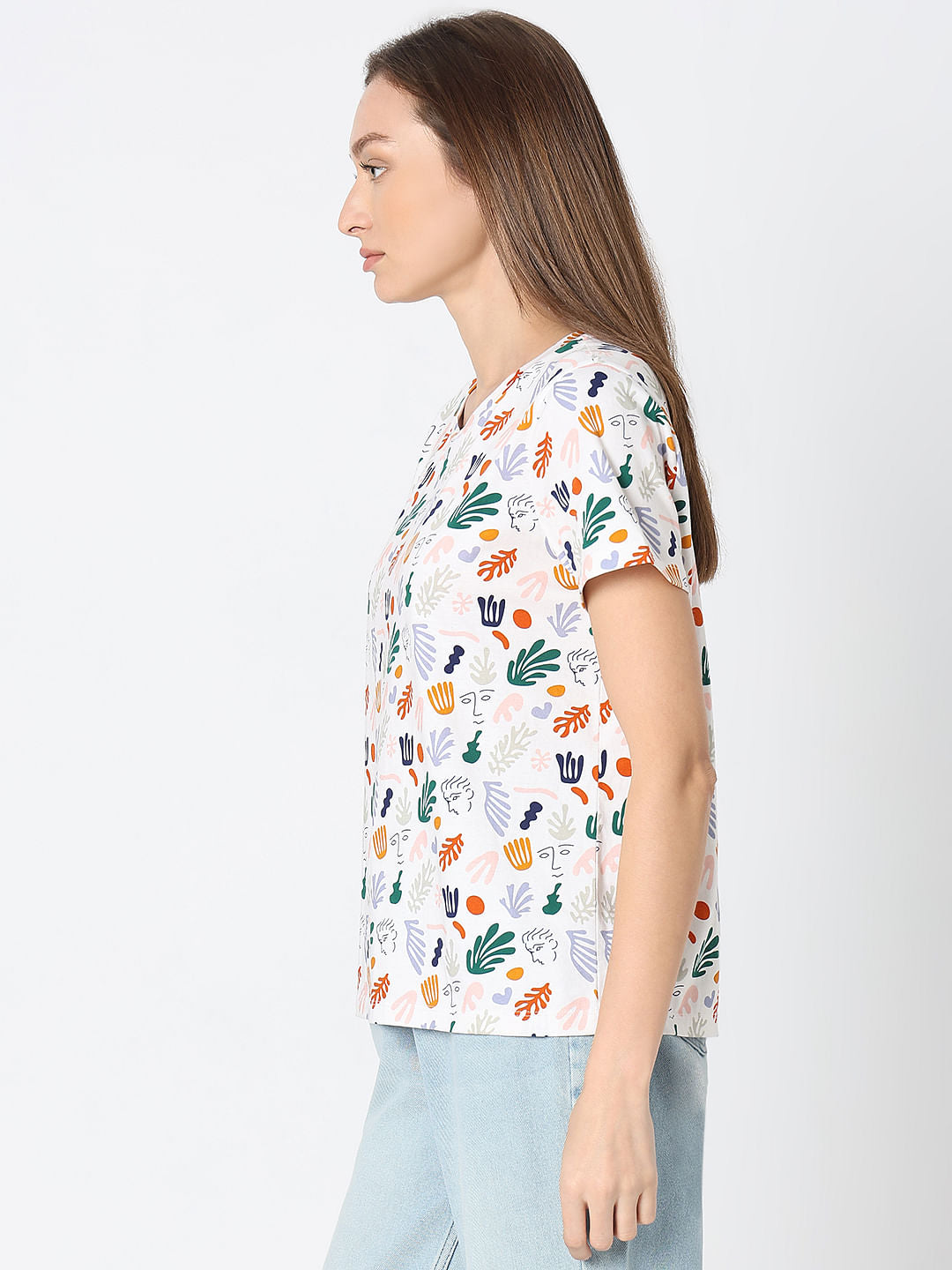 White Printed Cotton T-Shirt